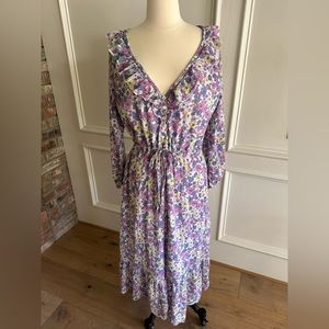 Spring Mod Cloth Ruffling For Flowers Midi Dress, Size 14